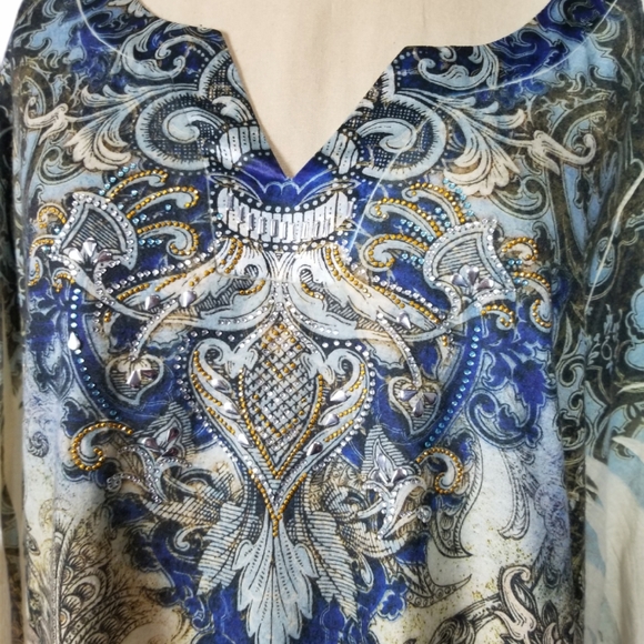Catherines Multicolor Blue Embellished Blouse Top - Picture 2 of 3